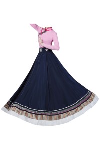 Design Tibetan dance costume skirt, custom-made big swing skirt performance costume, women's top jumpsuit, Tibetan practice clothing, art test ethnic style, Tibetan performance costume SKDO020 back view